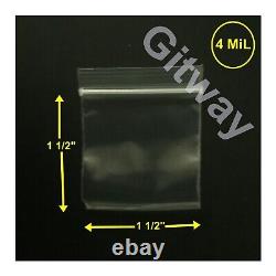 1.5 x 1.5 Clear Resealable Zipper Zip Seal Lock Small Plastic Bags FDA 4 MIL