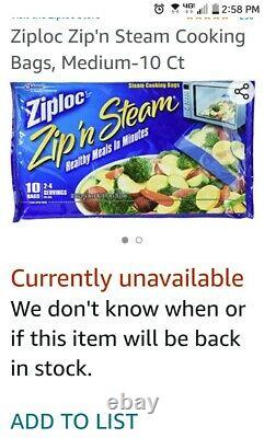 10 Ziploc Zip N Steam Cooking Microwave Bags 10pk Medium Ziplock Meal 100Bags