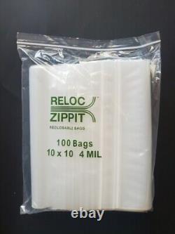 100-1000 10x10 Clear Reloc Zippit Seal Top Reclosable Plastic Ziplock Bags 4Mil