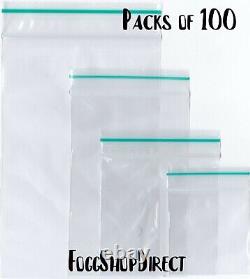 100 GRIP SEAL BAGS Self Resealable Clear Polythene Plastic Zip Lock All Sizes