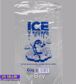 1000PCK 20 lb. Clear Plastic Ice Bag with Ice Print