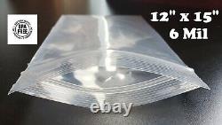 12x 15 Resealable Plastic Bags Zip Seal 6 Mil Thick Reclosable Top Lock 6Mil