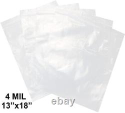 13x18 Clear Plastic Bags 4 Mil Extra Thick Zip Lock Seal Resealable Food Grade