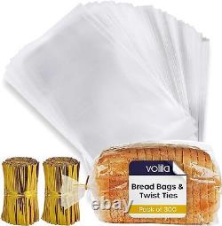 150 Clear Plastic Bread Bags with Twist Ties Reusable Loaf Storage, 45x20x10cm