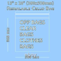 15x20 CLEAR CELLO TRANSPARENT BAGS GARMENT SELF ADHESIVE PEEL&SEAL PLASTIC OPP