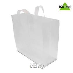 (16x6x12) 16x6x12 Pack of 100, Clear Frosted Plastic Take Out Bags, Food