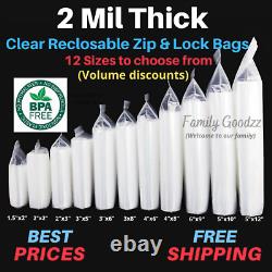 2 Mil Resealable Top Lock Seal Bags Reclosable Zip Seal Clear Plastic Parts Bag