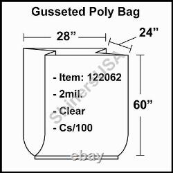 2 mil Gusseted Poly Plastic Bag 28x24x60 Clear FDA Approved cs/100 (122062)