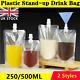 250/500ml Stand Up Reusable Leak Proof Plastic Drink Pouch Bag Booze Bottle Uk