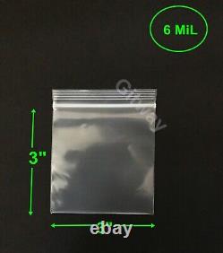 3 x 3 Heavy Duty 6 MIL Resealable Zip Top Lock 3x3 6 Ml Clear Plastic Bags