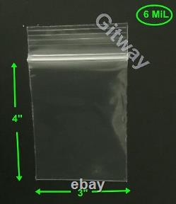 3 x 4 Heavy Duty 6 MIL Resealable Zip Seal Lock 3x4 6 ML Clear Plastic Bags