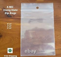 4Mil Plastic Zip Seal Reclosable Top Lock Poly Bags With Hang Hole Jewelry 4 Mil