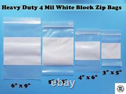 4Mil Whiteblock Heavy-duty White Block Zipper Bags Marker Writable Reclosable
