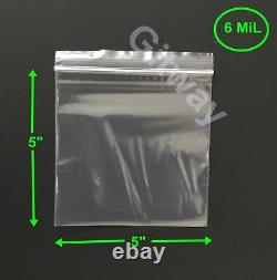 5 x 5 Heavy Duty 6 MIL Resealable Zip Top Lock 5x5 6 ML Clear Plastic Bags