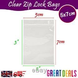 5 x 7 cm Grip Seal Zip Lock Self Press Resealable Clear Plastic Bags 1 100,000