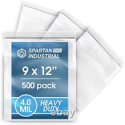 - 9 X 12 (500 Count) 4 Mil Thick Clear Reclosable Zip Plastic Poly Bags with R