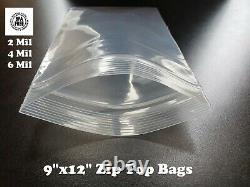 9 x12 Zip Seal 2 Mil 4 Mil 6 Mil Thick Reclosable Top Lock Plastic Zipper Bags