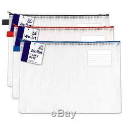 A4 Clear Zip Document Storage Wallets Folders Holders Envelopes Bags Pack of 3