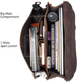 Augus Leather Messenger Bag for Men Briefcase Travel Backpack Shoulder Bag Fit 1