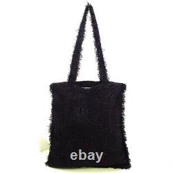 Auth CHANEL A94656 Black Silver Clear Tweeds Tote Bag