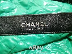Auth CHANEL Black Green Clear Chemical Fiber Plastic Tote Bag