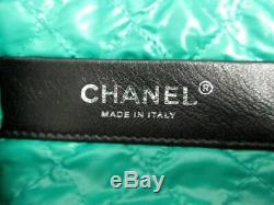 Auth CHANEL Black Green Clear Tweeds Plastic Tote Bag