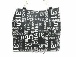 Auth CHANEL By Sea Line A18302 Black White Clear Canvas Plastic Tote Bag