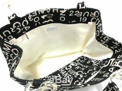 Auth CHANEL By Sea Line A18302 Black White Clear Canvas Plastic Tote Bag