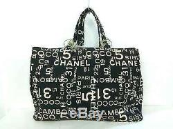 Auth CHANEL By Sea Line Black Ivory Clear Cotton Plastic Tote Bag