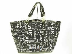 Auth CHANEL By Sea Line Black White Clear Canvas Plastic Tote Bag