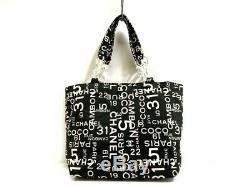 Auth CHANEL By Sea Line Black White Clear Cotton Plastic Tote Bag