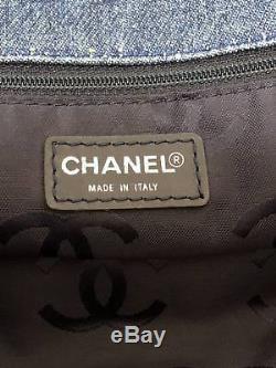 Auth CHANEL By Sea Line Blue Clear Denim Plastic Tote Bag