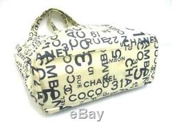 Auth CHANEL By Sea Line Ivory Navy Clear Cotton Plastic Tote Bag
