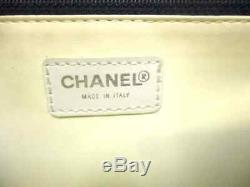Auth CHANEL By Sea Line Ivory Navy Clear Cotton Plastic Tote Bag