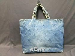 Auth CHANEL By Sea Line Light Blue Clear Denim Plastic Tote Bag