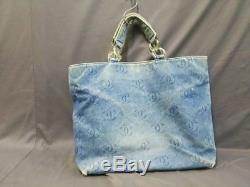 Auth CHANEL By Sea Line Light Blue Clear Denim Plastic Tote Bag