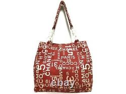Auth CHANEL By Sea Line Red Cream Clear Canvas Plastic Tote Bag