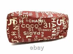 Auth CHANEL By Sea Line Red Cream Clear Canvas Plastic Tote Bag