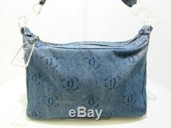 Auth CHANEL Light Blue Navy Clear Denim Plastic Shoulder Bag