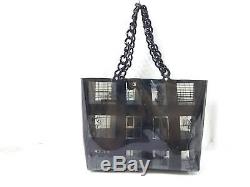 Auth CHANEL Window Shop Black Clear Vinyl Plastic Tote Bag