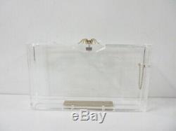 Auth Charlotte Olympia Pandora Clear Gold Black Plastic Hardware Clutch Bag