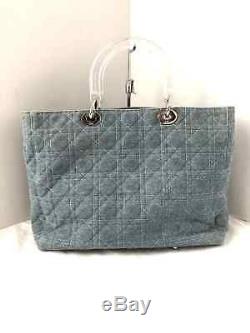 Auth Christian Dior Cannage Stitch Light Blue Clear Denim Plastic Tote Bag