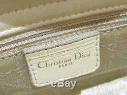 Auth ChristianDior Lady Dior Ivory Clear Satin Plastic Handbag