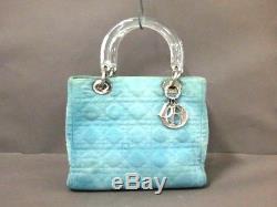 Auth ChristianDior Lady Dior Light Blue Clear Denim Plastic Handbag