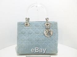 Auth ChristianDior Lady Dior Light Blue Clear Denim Plastic Handbag