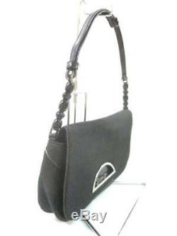 Auth ChristianDior Maris Pearl Black Clear Denim Leather Plastic Handbag
