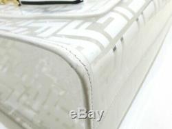 Auth FENDI Zucca 8BH360 White Clear Vinyl & Leather Plastic Tote Bag