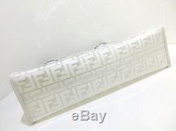 Auth FENDI Zucca 8BH360 White Clear Vinyl & Leather Plastic Tote Bag