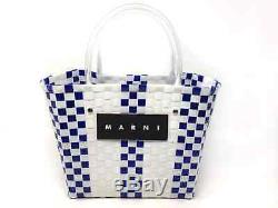 Auth MARNI Flower Cafe Picnic Tote Bag White Blue Clear Plastic Vinyl