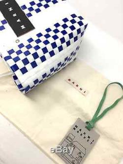 Auth MARNI Flower Cafe Picnic Tote Bag White Blue Clear Plastic Vinyl